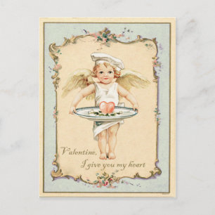Cartão Postal Coração de Anjo Cupido Reprodução Vintage