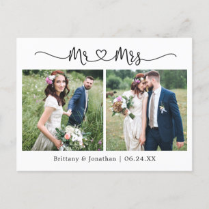 Cartão Postal Coração de Caligrafia Casamento 2 Foto Obrigado