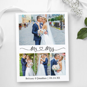 Cartão Postal Coração de Caligrafia Casamento 4 Foto Obrigado