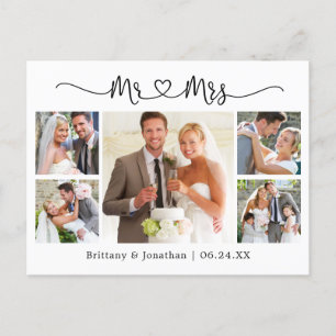 Cartão Postal Coração de Caligrafia Casamento 5 Fotos Obrigado