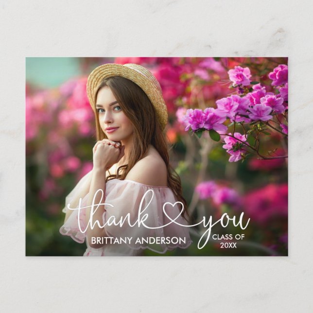 Cartão Postal Coração de Caligrafia Moderna Agradecimento de Gra (Frente)