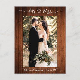 Cartão Postal Coração de Caligrafia Sr. Sra. Casamento Agradecim