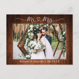 Cartão Postal Coração de Caligrafia Sr. Sra. Casamento Madeira O