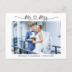 Cartão Postal Coração de Caligrafia Sr. Sra. Casamento Obrigado 