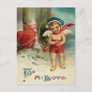 Cartão Postal Coração de Cupido Amarrado na Árvore