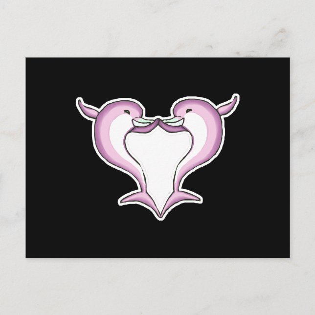 Cartão Postal coração de golfinho rosa (Frente)