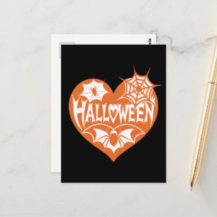 Cartão Postal Coração de Halloween, Coração Laranja em Forma, Te