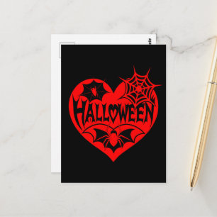 Cartão Postal Coração de Halloween, Coração Vermelho, Teia de Ar