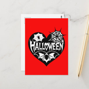 Cartão Postal Coração de Halloween, Forma de Coração Preto, Teia