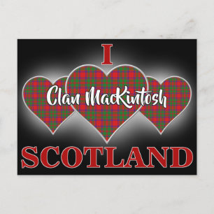 Cartão Postal Coração de Tartã Clan MacKintosh I Love Scotland