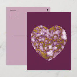 Cartão Postal Coração de Textura Dourada e Rosa de Paixão