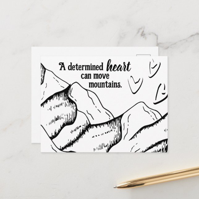 Cartão Postal Coração Determinado Motivacional Pode Mover Montan (Frente/Verso In Situ)