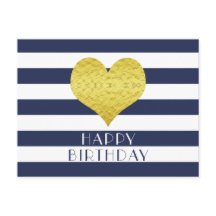 Coração Dourado Fofo Azul e Branco Feliz Aniversár