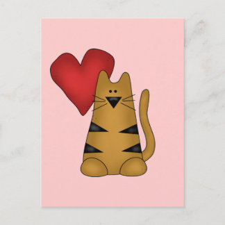 Cartão Postal Coração e camiseta e presentes listrados do gato