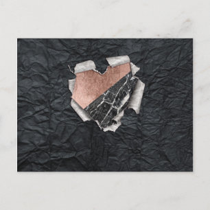 Cartão Postal Coração e mármore Dourado de papel moderno rasgado