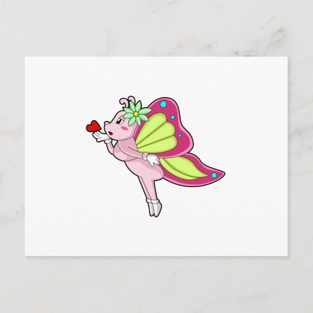 Cartão Postal Coração em Flor de Borboleta (Frente)