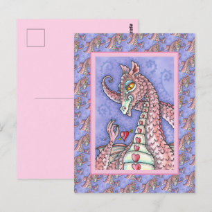 CARTÃO POSTAL CORAÇÃO EM UM NAMORADOS DE DRAGÃO DE TINTA, FANTAS