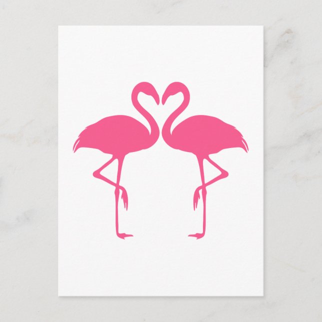 Cartão Postal Coração Flamingo, dois flamingos rosa no amor (Frente)
