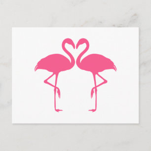 Cartão Postal Coração Flamingo, dois flamingos rosa no amor