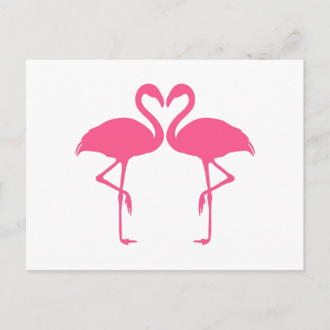Cartão Postal Coração Flamingo, dois flamingos rosa no amor (Frente)