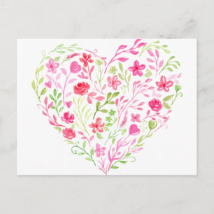 Cartão Postal Coração floral cor-de-água rosa