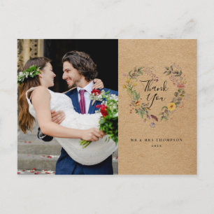Cartão Postal Coração Floral Rústico de Casamento Foto Script Ob