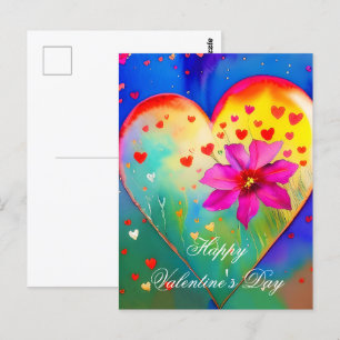 Cartão Postal Coração fofo e valentine de flor