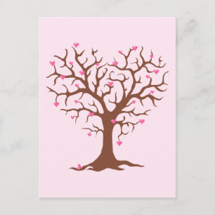 CARTÃO POSTAL CORAÇÃO MARROM ROSA ÁRVORE PRIMAVERA AMOR GRÁFICOS