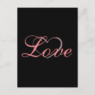 Cartão Postal Coração Moderno Cinza Caligrafia Amor Casamento