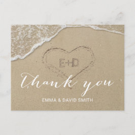 Cartão Postal Coração no Casamento de Sand Beach Obrigado