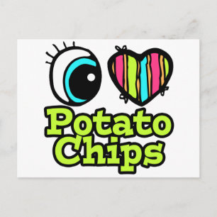 Cartão Postal Coração Olular Brilhante Eu Adoro Batata Chips