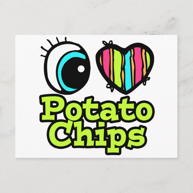Cartão Postal Coração Olular Brilhante Eu Adoro Batata Chips (Frente)