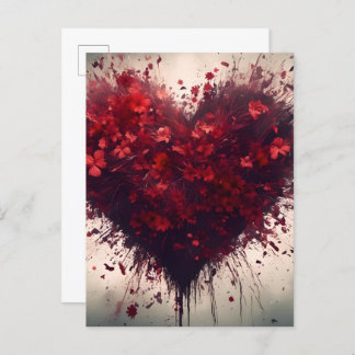 Cartão Postal Coração Preenchido com Flores Vermelhas Queimadas