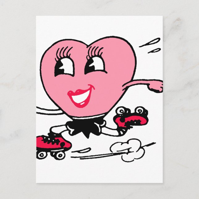 Cartão Postal Coração Rosa em Skates Cilindros (Frente)
