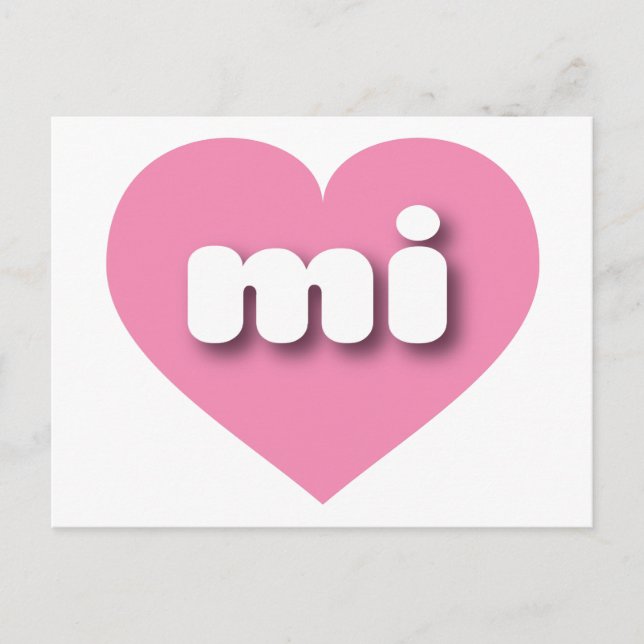 Cartão Postal Coração rosa MIchigan - Eu amo mi (Frente)