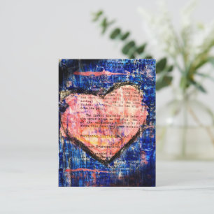 Cartão Postal Coração Rosa na Arte de Mídia Mista Azul