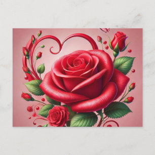 Cartão Postal Coração rosa vermelha Magnífico Bonito