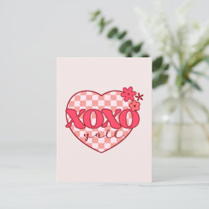 Cartão Postal Coração Rosa Xoxo Abraços e Beijos