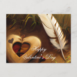 Cartão Postal Coração rústico e valentine de pena