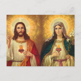 Cartão Postal Coração Sagrado de Jesus e Virgem Maria