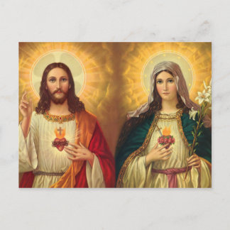 Cartão Postal Coração Sagrado de Jesus e Virgem Maria