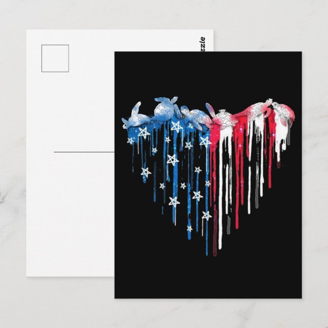 Cartão Postal Coração Tartaruga Cana d'água T-Shirt Coração Anim (Frente/Verso)