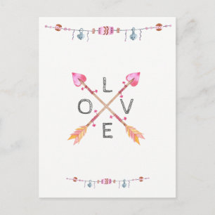 Cartão Postal Coração Tribal Cruzado com Seta de Amor
