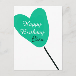 Cartão Postal Coração verde feliz aniversário branco balão preto