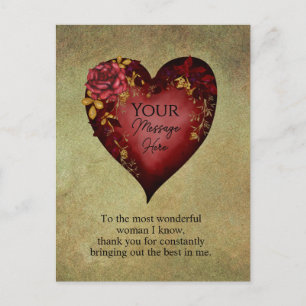 Cartão Postal Coração Vermelho Com Rosas Editável