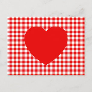 Cartão Postal Coração Vermelho em Gingham Vermelho