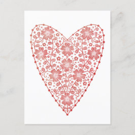 Cartão Postal Coração - Vermelho Escandinavo Branco