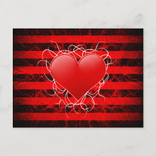 Cartão Postal Coração vermelho gótico punk emo com listras preta