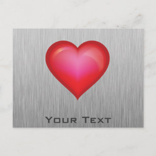 Cartão Postal Coração Vermelho; metal