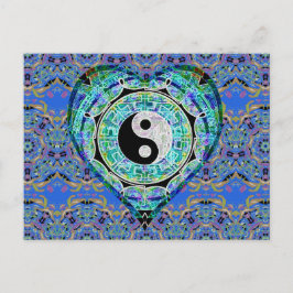 Cartão Postal Coração Yin Yang do verde azul da mandala